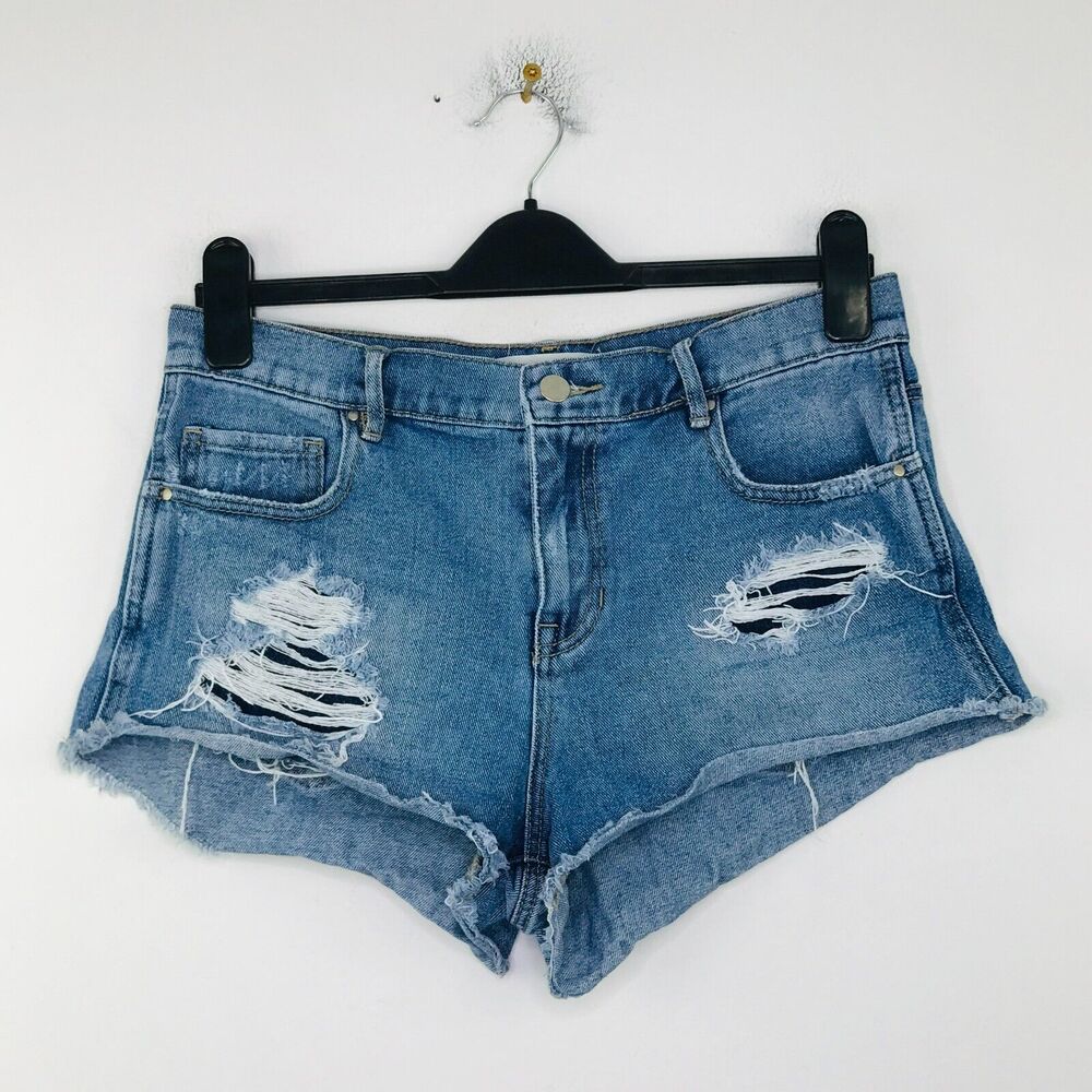 Bullhead Women's 29 Denim Shorts Light Wash High-Rise Distressed Cutoff AW26